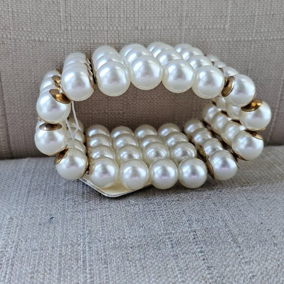 New Erica Lyons Pearl Bracelet Beaded Faux Pearl Four Strand NWT Stretch Wrap - Picture 9 of 16